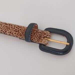 Leopard fur look thin leather belt.
